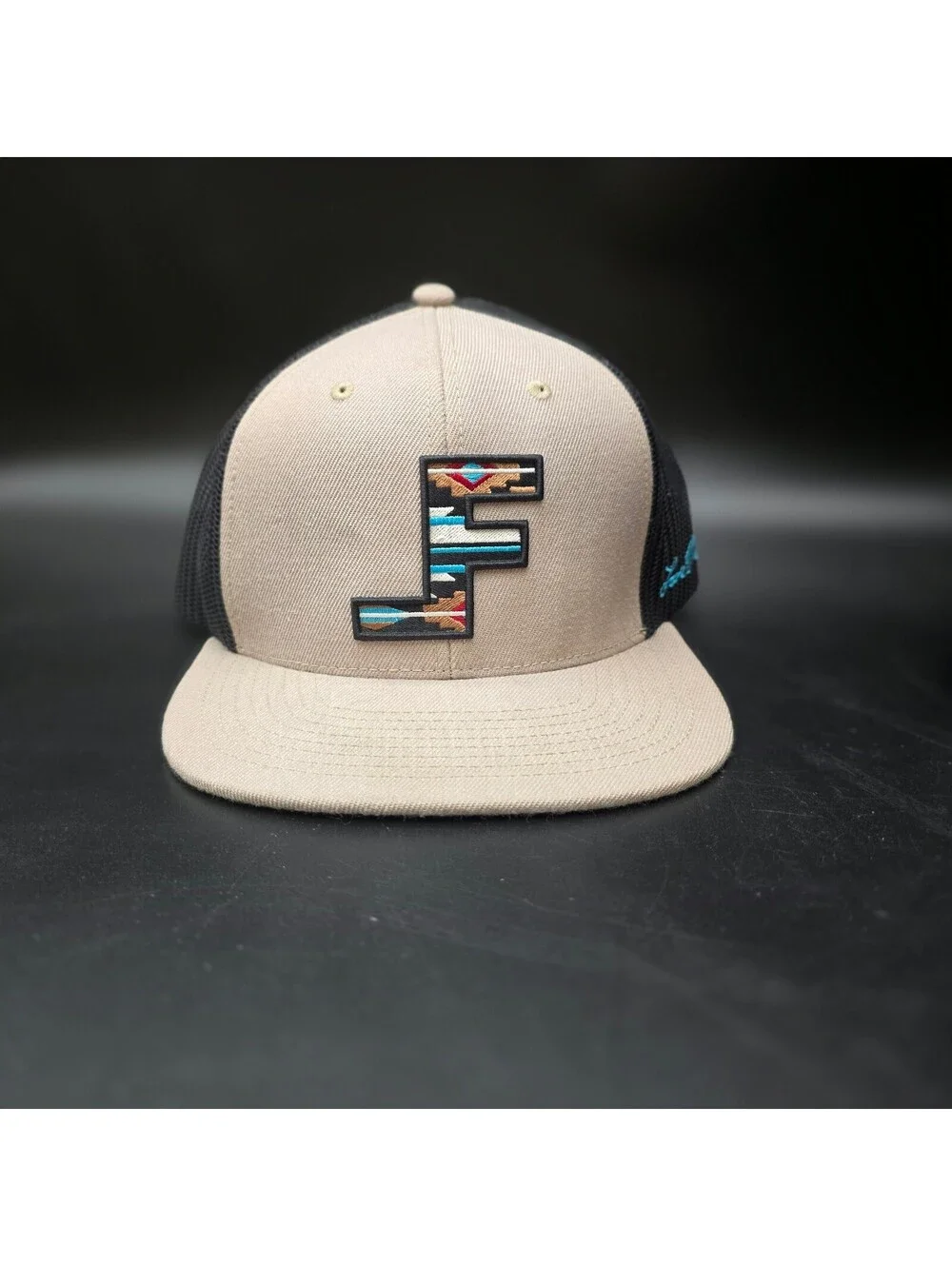 Lane Frost Brand Round-Up Trucker Hat Cap Khaki Black Aztec LF Logo Snapback